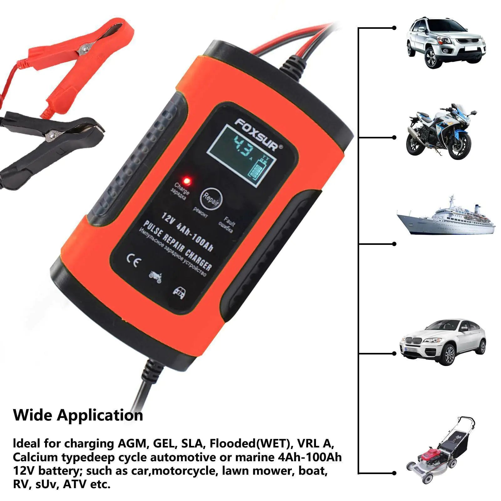 12V Smart Intelligent LCD Battery Charger – Universal for Cars & Motorcycles